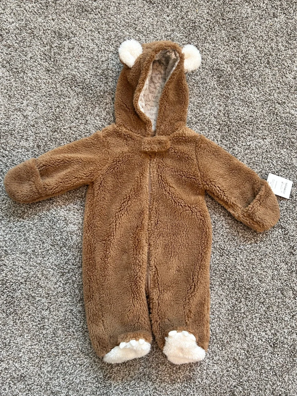 NEW Carter's Brown Plush Hooded Baby Snowsuit
